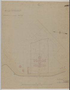 215010 Kaart het terrein tussen de Maliebaan, de Maliesingel en de Zonsteeg te Utrecht, met de bouwlokatie voor een ...